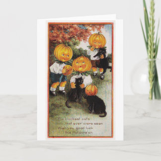 Pumpa- och kattvintage Halloween Kort