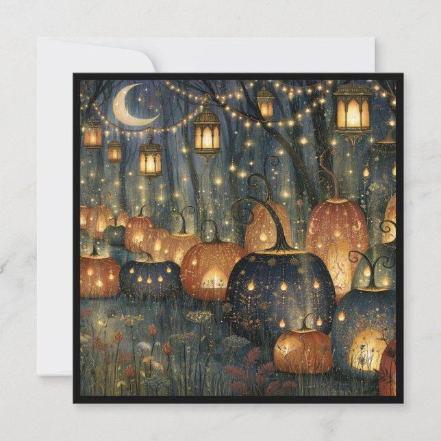 Pumpa och lykta Halloween-fest inbjudan (Framsida)