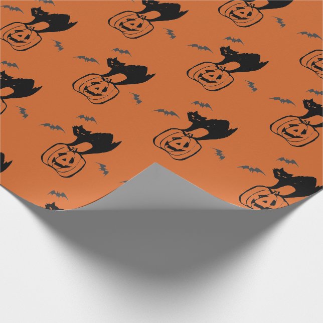 Pumpa och svart katt Halloween   Presentpapper (Hörn)