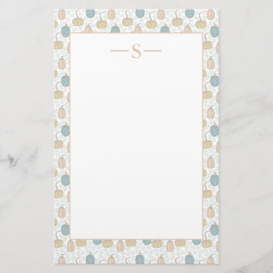 Pumpa Orange Blå Mjuk Färg Monogram Vintage Brevpapper