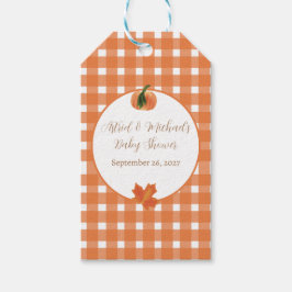 Pumpa Orange Gingham Höst Bebis Bjudning Presentetikett