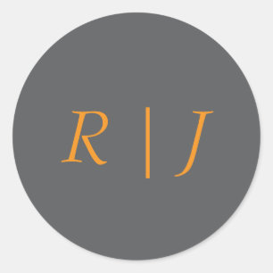Pumpa Orange Grå Monogram Höst Höst Bryllup Runt Klistermärke