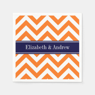 Pumpa Orange Lg Chevron Navy Namn Monogram Pappersservett
