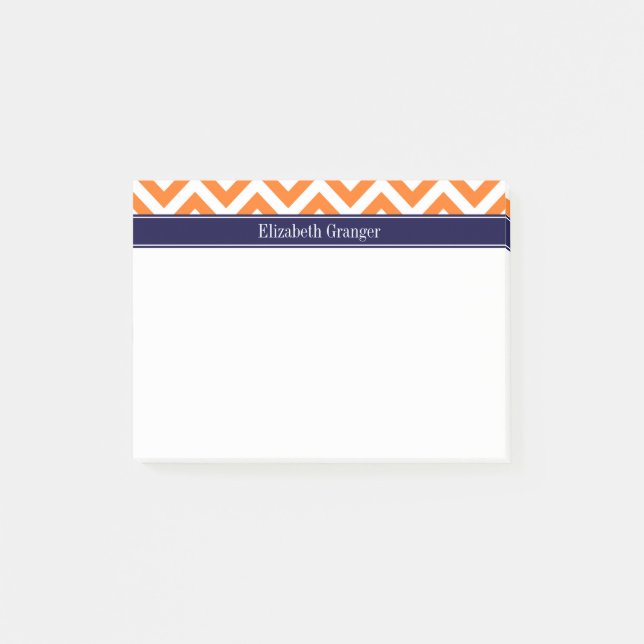 Pumpa Orange Lg Chevron Navy Namn Monogram Post-it Block (Framsida)