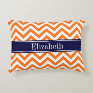 Pumpa Orange Lg Chevron Navy Namn Monogram Prydnadskudde