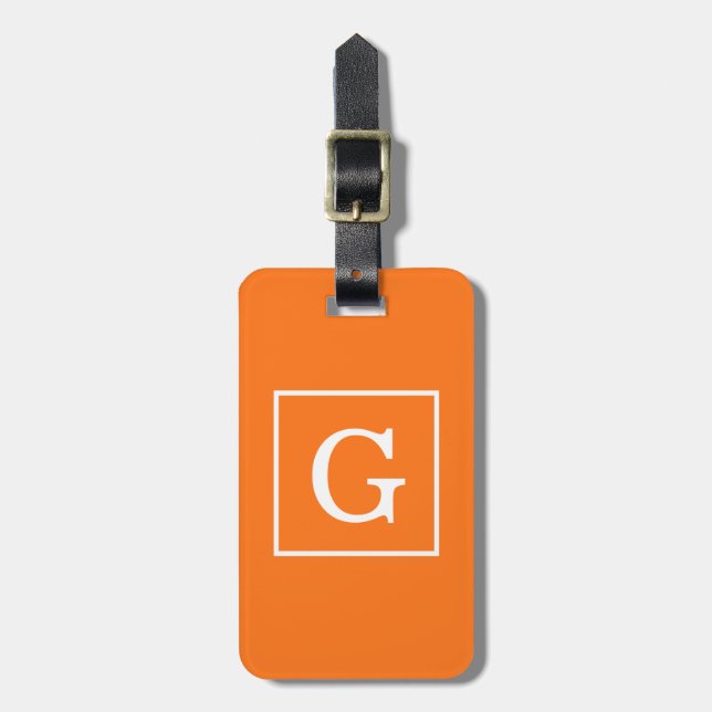 Pumpa Orange Vit Infattad Initial Monogram Bagagebricka (Vertikal Framsida)