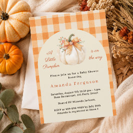 Pumpa på väg höst orange rutig Baby Shower Inbjudningar