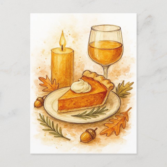 Pumpa Paj & Äppelcider Thanksgiving Postkort Helg Vykort (Framsida)