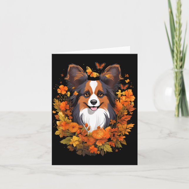 Pumpa Papillon Hund Halloween Thanksgiving Kort (Framsida)