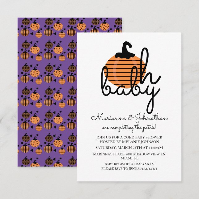 Pumpa Patch Åh Baby Pumpor Baby Shower Inbjudningar (Fram/baksida)