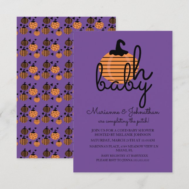 Pumpa Patch Åh Baby Pumpor Baby Shower Inbjudningar (Fram/baksida)