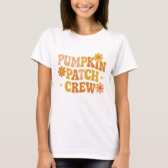 Pumpa Patch Crew Retro Groovy Höst Autumn T Shirt (Framsida)