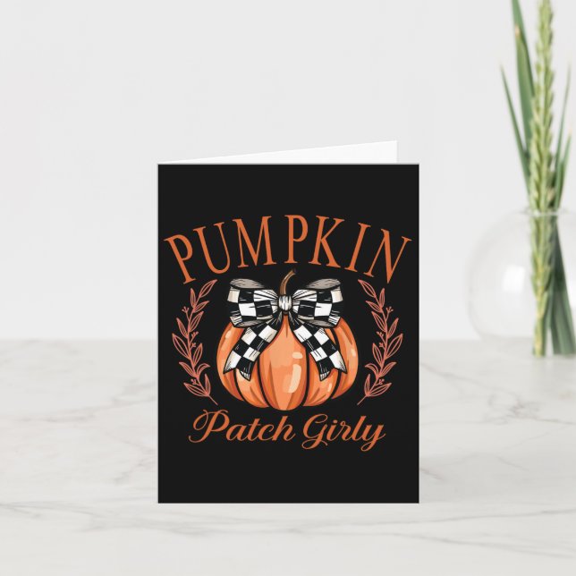 Pumpa Patch Flickig Rutig Coquette Bow Thanksgivin Kort (Framsida)