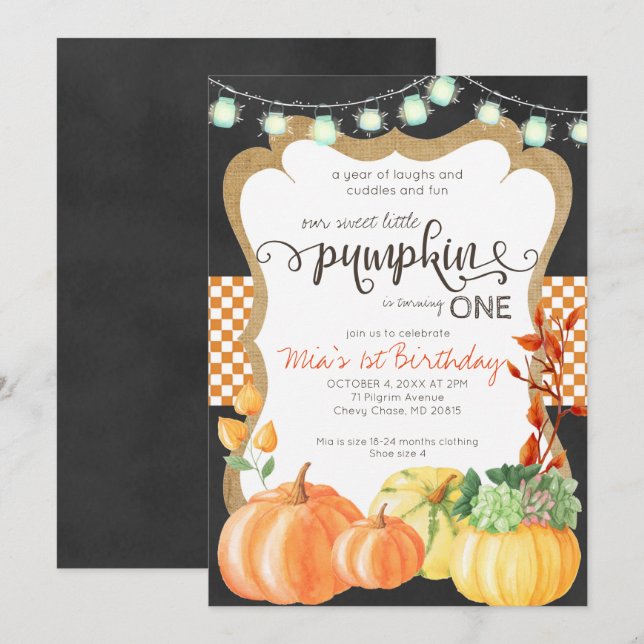 Pumpa Patch Första Födelsedagsinbjudan Inbjudningar (Fram/baksida)
