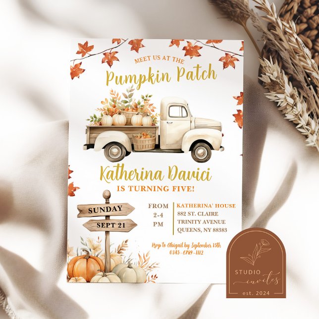 Pumpa Patch Lönnlöv Födelsedagsflicka Inbjudningar (Skapare uppladdad)