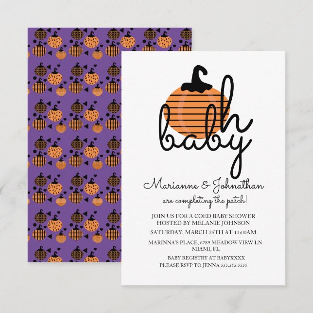 Pumpa Patch Oh Baby Pumpor Baby Shower Inbjudningar (Fram/baksida)