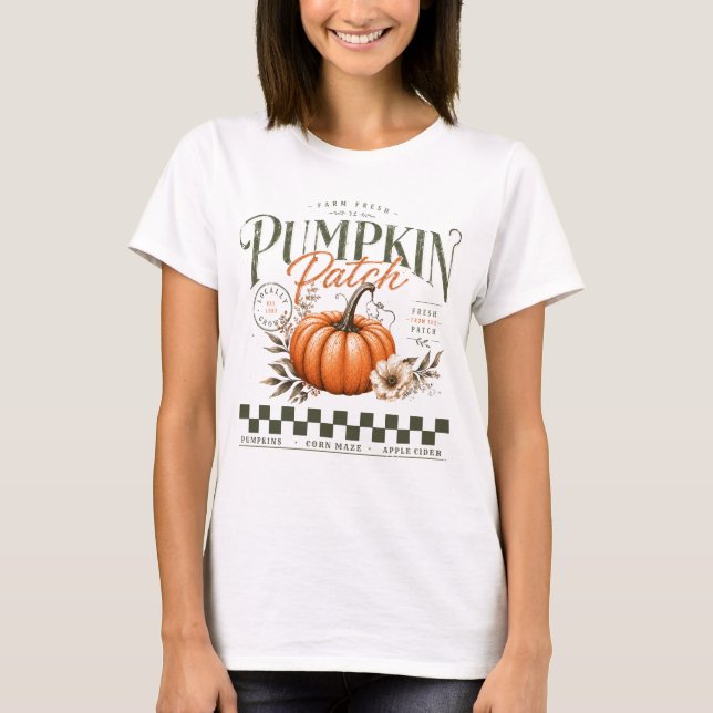 Pumpa Patch rustik mysig höst blomster retro T Shirt (Framsida)