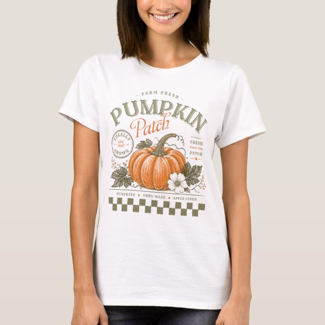 Pumpa Patch rustik mysig höst blomster retro T Shirt (Framsida)