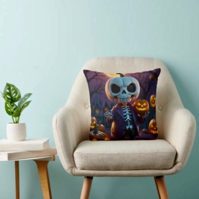 Pumpa Patch Skelett Kamrat Kudde (Throw Pillow 100% polyester heavyweight stretch material. Hidden zipper Made in the USA.
)