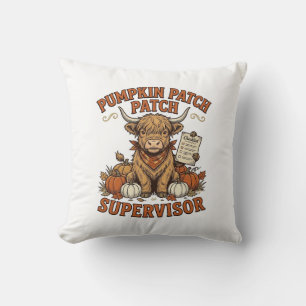 Pumpa Patch Supervisor Highland Cow Vintage T-shir Kudde