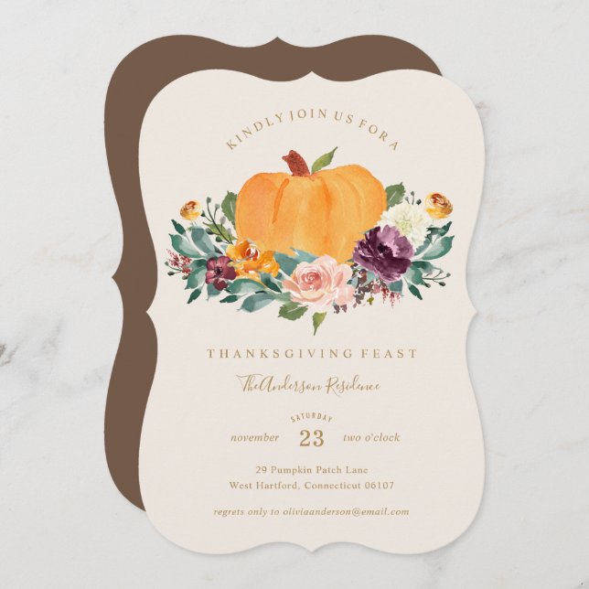Pumpa Patch Thanksgiving Middagsinbjudan Inbjudningar (Fram/baksida)