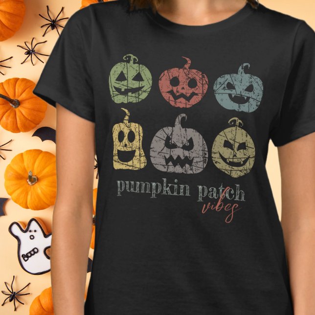 Pumpa Patch Vibbar Retro Halloween Färgglad T Shirt (Skapare uppladdad)
