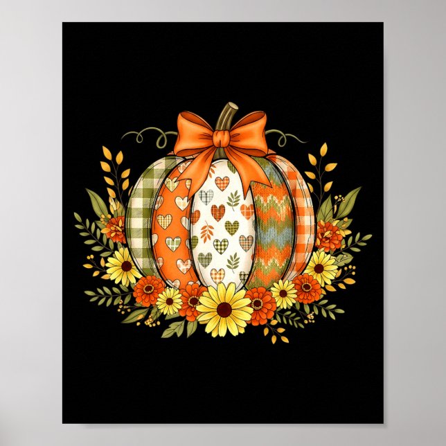 Pumpa Patchwork Blomma Tackgivningsdag Höst  Poster (Framsidan)