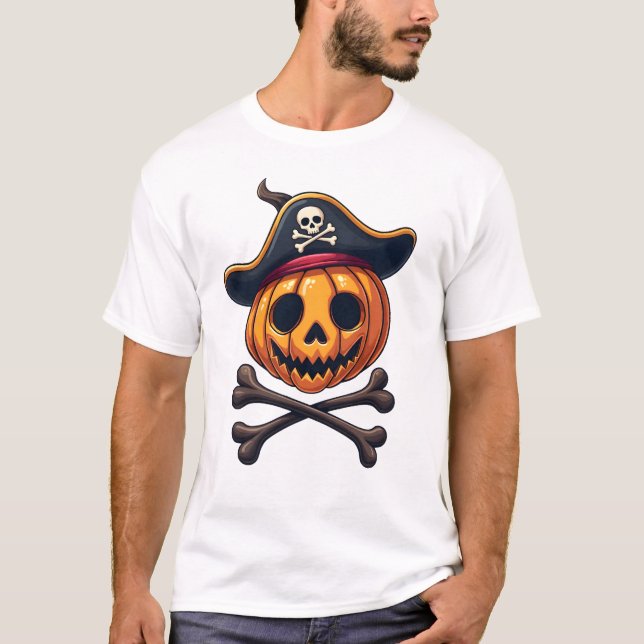 Pumpa Pirat � Halloween Dödskalle Tröja (Framsida)