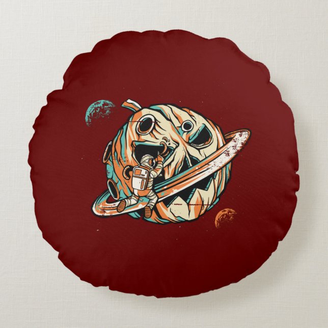 Pumpa Planet Halloween Rymden Rund Kudde (Framsidan)