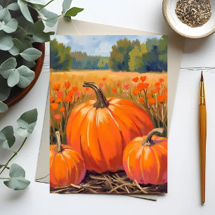 Pumpa Plocka Höstfärger Akvarell Julkort