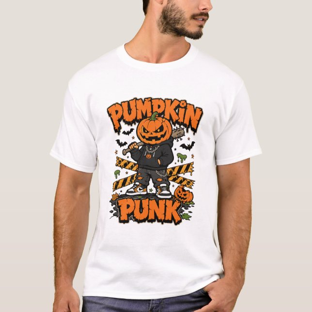 Pumpa Punk Halloween Gatumonster T Shirt (Framsida)