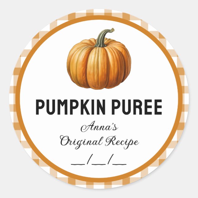 Pumpa-puré med rutigt mönster etikett (Framsida)