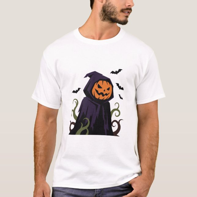 Pumpa Reaper Halloween T Shirt (Framsida)