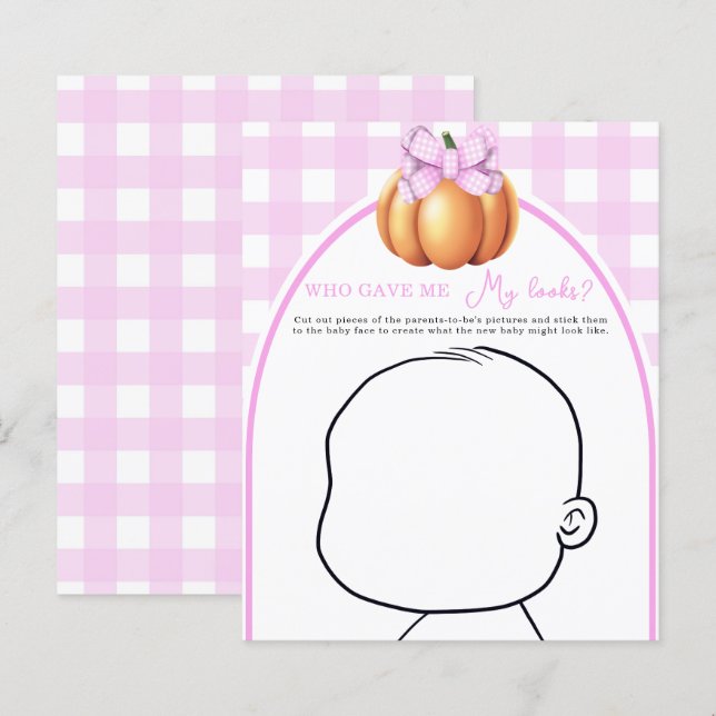 Pumpa rosa båge baby shower Vem gav mig Min look? (Fram/baksida)