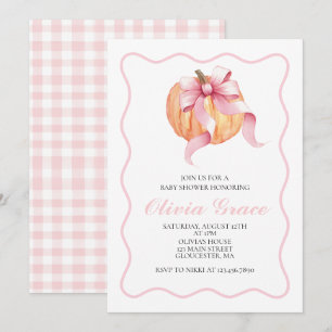 Pumpa Rosa båge Plaid baby shower Inbjudningar