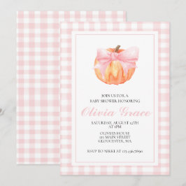 Pumpa Rosa båge Rutig baby shower Inbjudningar