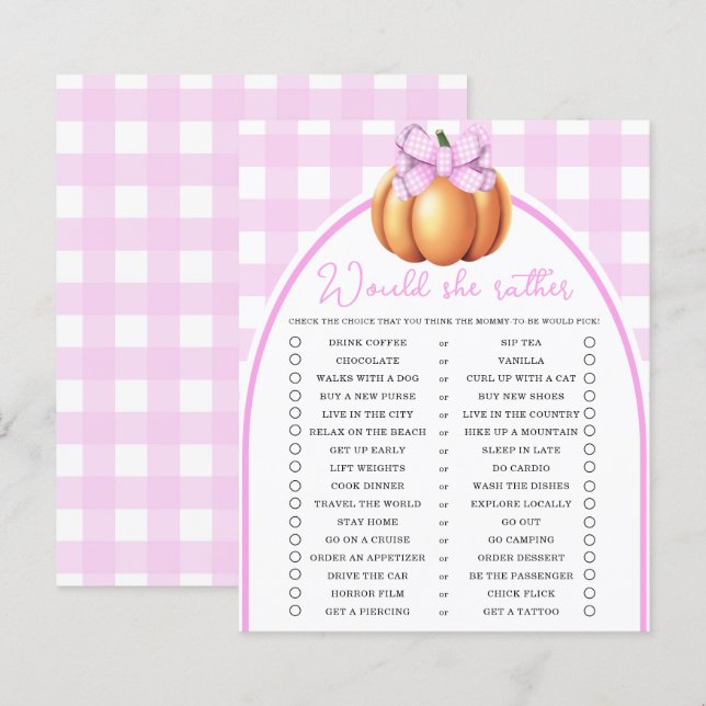 Pumpa rosa båge Skulle hon hellre spela spel (Fram/baksida)