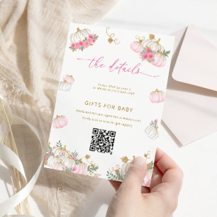 Pumpa Rosa Blommig Baby Shower Detaljeringskort Inbjudningar