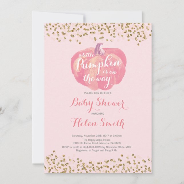 Pumpa Rosa Guld Flicka Bebis Shower Inbjudan (Framsida)