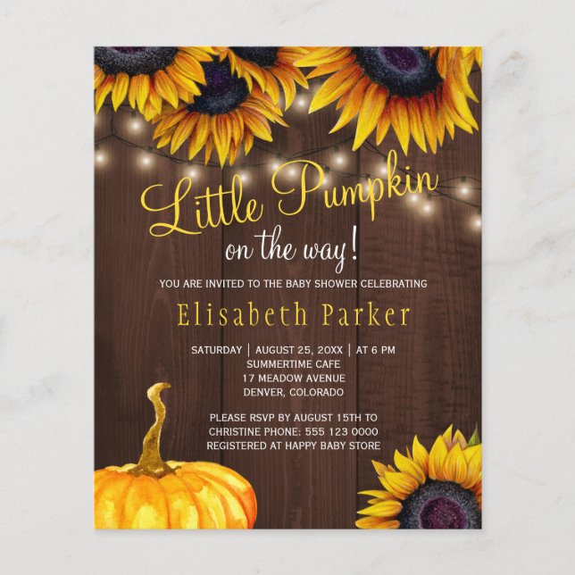 Pumpa rustic budget baby shower inbjudan (Framsida)
