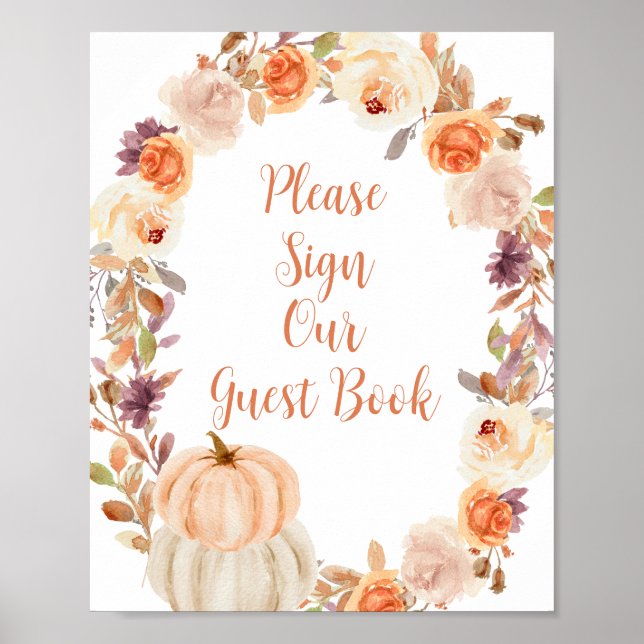 Pumpa Rustik Blommig Vänligen Signera Vår Gäst Poster (Framsidan)