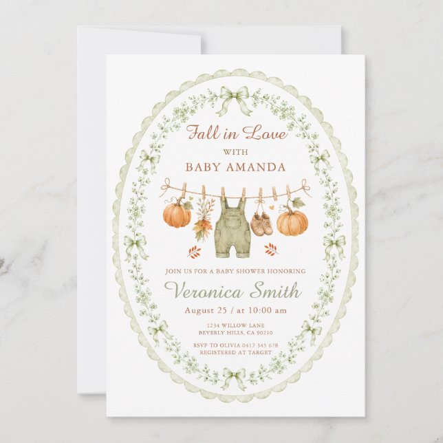 Pumpa Rustik Fall in Love Baby Shower Inbjudningar (Framsida)