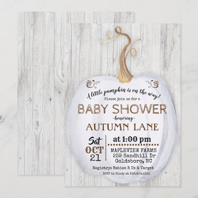 Pumpa Rustik Höst Bebis Shower Inbjudan (Fram/baksida)
