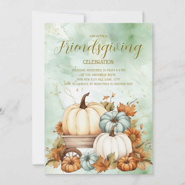 Pumpa Rustik Salvia Grön Vit Vänner Thanksgiving (Framsida)