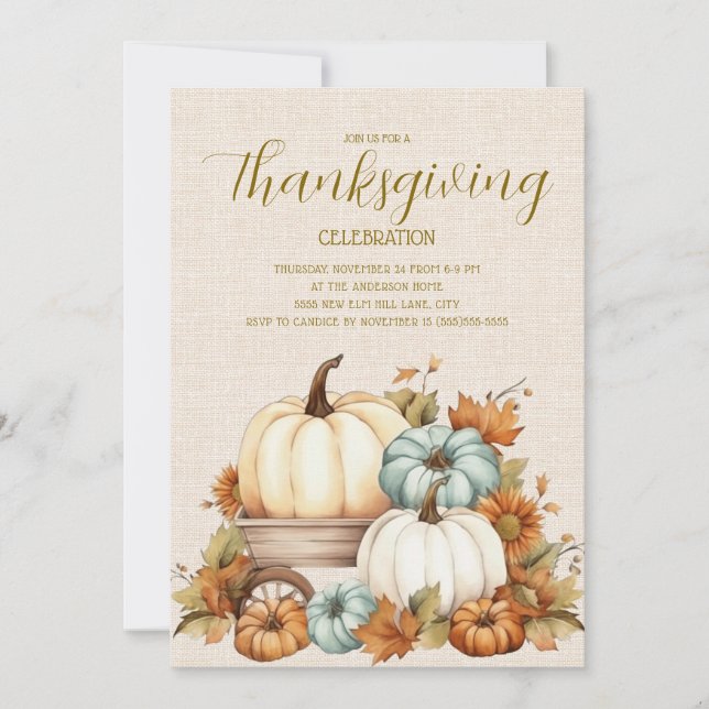Pumpa Rustik Teal Vit Thanksgiving  (Framsida)