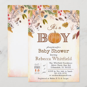 Pumpa Rustika Löv Trä Baby Shower Inbjudan