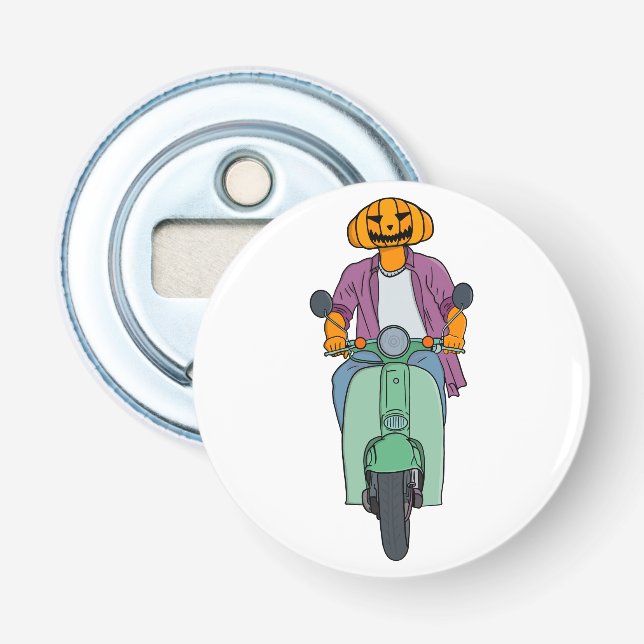 Pumpa ryttare på mintgrön scooter flasköppnare (Framsidan)