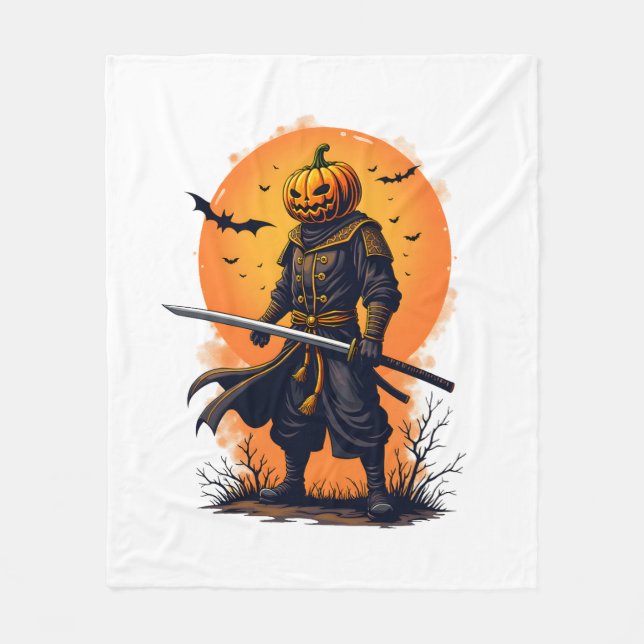 Pumpa Samuraj � Halloween Krigare T-Shirt Fleecefilt (Framsidan)