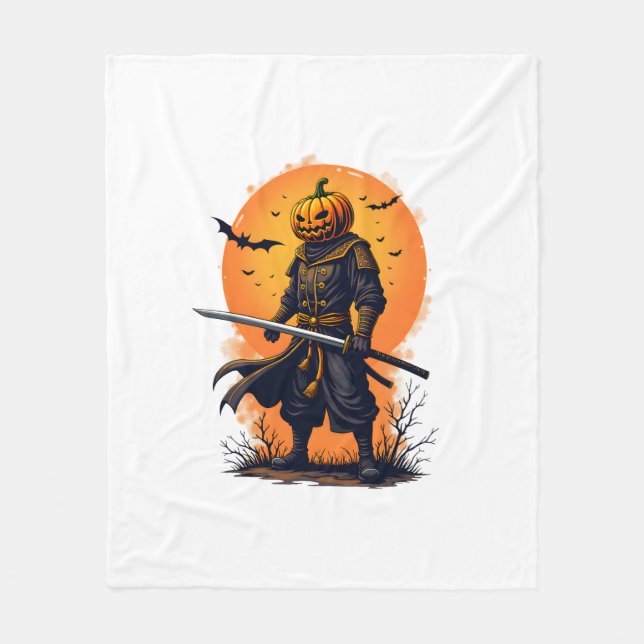 Pumpa Samuraj � Halloween Krigare T-Shirt Fleecefilt (Framsidan)
