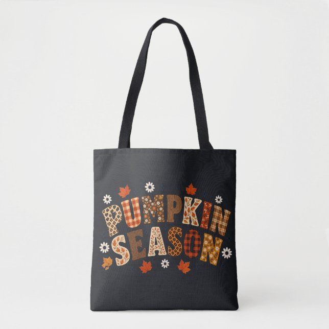 Pumpa Säsong Höst Höst Floral Rutig Typografi Tygkasse (Framsida)